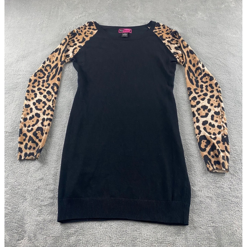 Say What? Womens Black Leopard Print Raglan Sleeve Sweater Dress Medium M - Picture 1 of 10